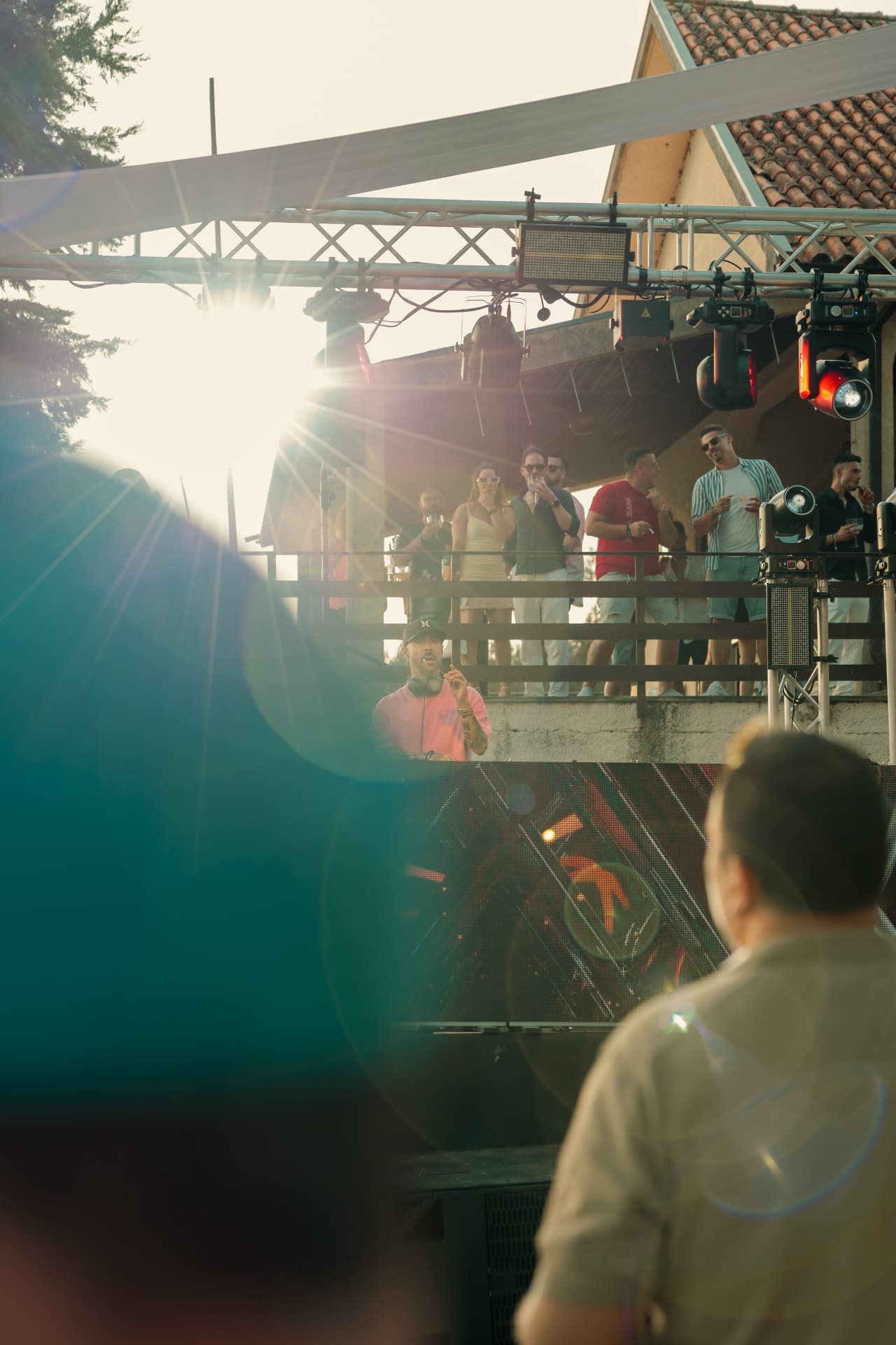 Sun flaring through the stage truss